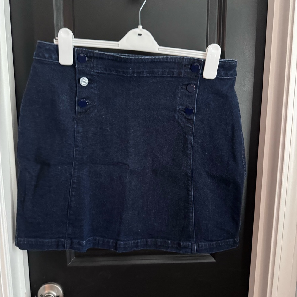 LOFT Navy Denim Button-Accent Mini Skirt